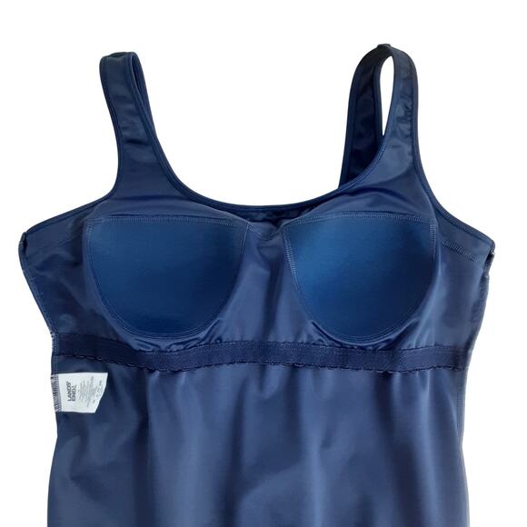 Lands End One Piece Swimsuit Womens 14 Tummy Control Navy Blue Teal Ombré Ripple - Picture 3 of 8